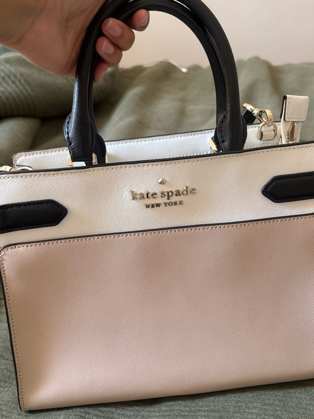 kate spade White , Tan & Black Leather Satchel